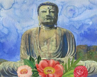 Zen Buddha In Blue Original Watercolor Painting Abstract Art Zen Painting
