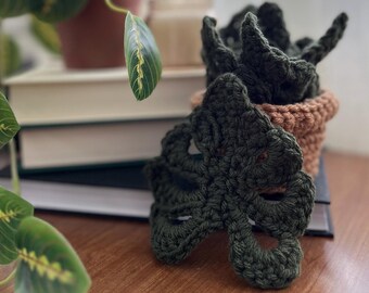 Crochet Monstera Coasters: Handmade Plant Coaster Set