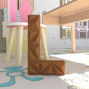 L Low Poly Papercraft, Letra, Alfabeto L 3D, Letra 3D, Cartas Papercraft, Plantilla PDF, Modelo 3d DIY Paper Craft, decoración de pared educativa