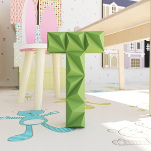 T Low Poly Papercraft, Letra, Alfabeto T 3D, Letra 3D, Cartas Papercraft, Plantilla PDF, Modelo 3d DIY Paper Craft, rompecabezas para adultos