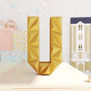 U Low Poly Papercraft, Letra, Alfabeto U 3D, Letra 3D, Regalo, Cartas Papercraft, Plantilla PDF, Modelo 3d DIY Paper Craft, decoración de pared
