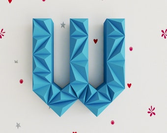 W Low Poly Papercraft, Letter, Alphabet W 3D, 3D Lyric, Gift, Papercraft Letters, PDF Template, DIY Paper Craft 3d model, wall decor