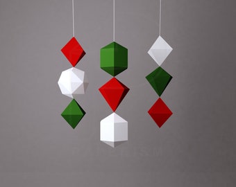 4 hanging geometric Ornaments, honeycomb ornaments tree, tree decor , decoration paper ornament, Pdf templates, papercrafts DIY ornaments