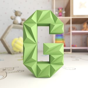 G Low Poly Papercraft, Letra, Alfabeto G 3D, Letra 3D, Cartas Papercraft, Plantilla PDF, Modelo 3d DIY Paper Craft, decoración de pared, Cumpleaños