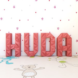 Personnalisez la lettre 3D du nom, définissez les lettres pour la chambre de bébé, le kit de modèles pdf, les lettres Low Poly, l'alphabet DIY, les lettres pour la baby shower, la décoration de fête