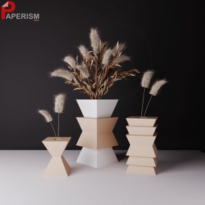 Juego de jarrones de papel, jarrones para centro de mesa de flores secas, artesanías de jarrones Svg, decoración de jarrones de origami, jarrón DIY Pampas, artesanía de jarrones geométricos de primavera