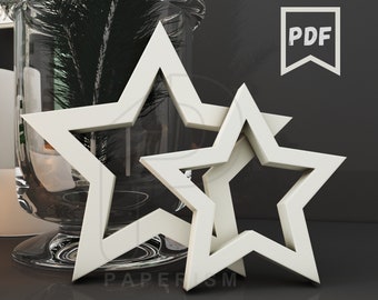 Star frame low poly papercrafts, hand made star decoration, 3d star paper, Diy star, Ramadan decoration, Ramadan ornaments, islamic stars