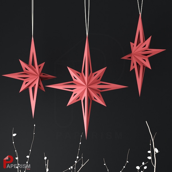 North Star pdf printable template, low poly christmas decoration, DIY 3d paper craft, DIY decor set, hand made star