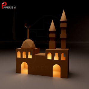 3D Mosque Model, PRINTABLE Ramadan Decor, Ramadan Papercraft lantern, SVG Paper Masjid Decoration, DIY Eid masjid activity, Hajj Kids craft image 2