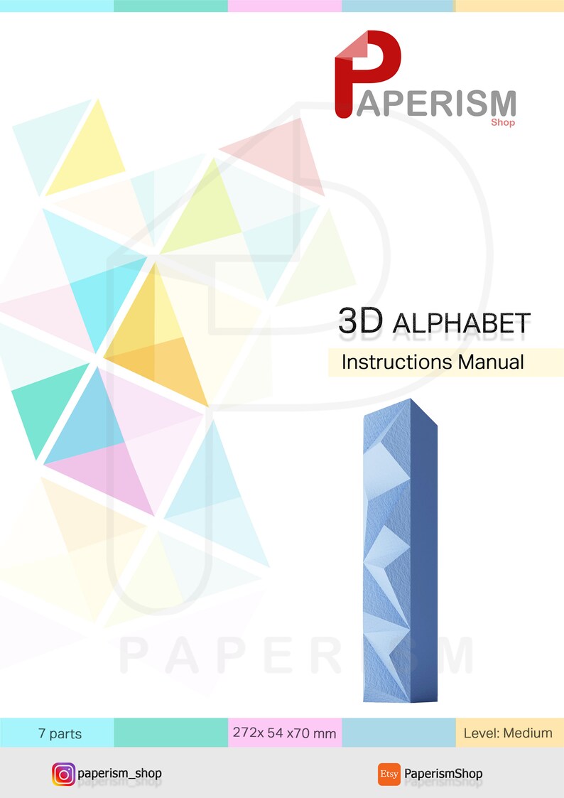 I Letter Low Poly Papercraft, Letter, Alphabet I 3D, 3D Lyric, Gift, Papercraft Letters, PDF Template, DIY Paper Craft 3d model, wall decor image 4