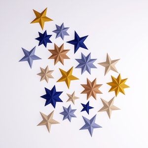 Plantilla imprimible en pdf de 6 estrellas, decoración de pared de estrellas DIY, adorno de estrella de origami, estrella hecha a mano, guirnalda de estrellas de papel, decoración de fiesta navideña