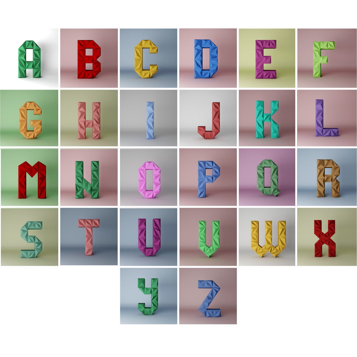Printable PDF DIY Template, Letters A-Z Low Poly Paper Model, 3D Paper ...