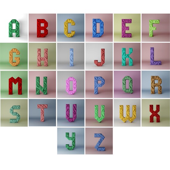 Printable PDF DIY Template Letters A-Z Low Poly Paper Model - Etsy