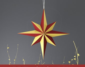 Compass rose pdf printable template, SVG origami Northstar, hanging ornaments decoration, DIY 3D paper star, Cricut star decor papercraft