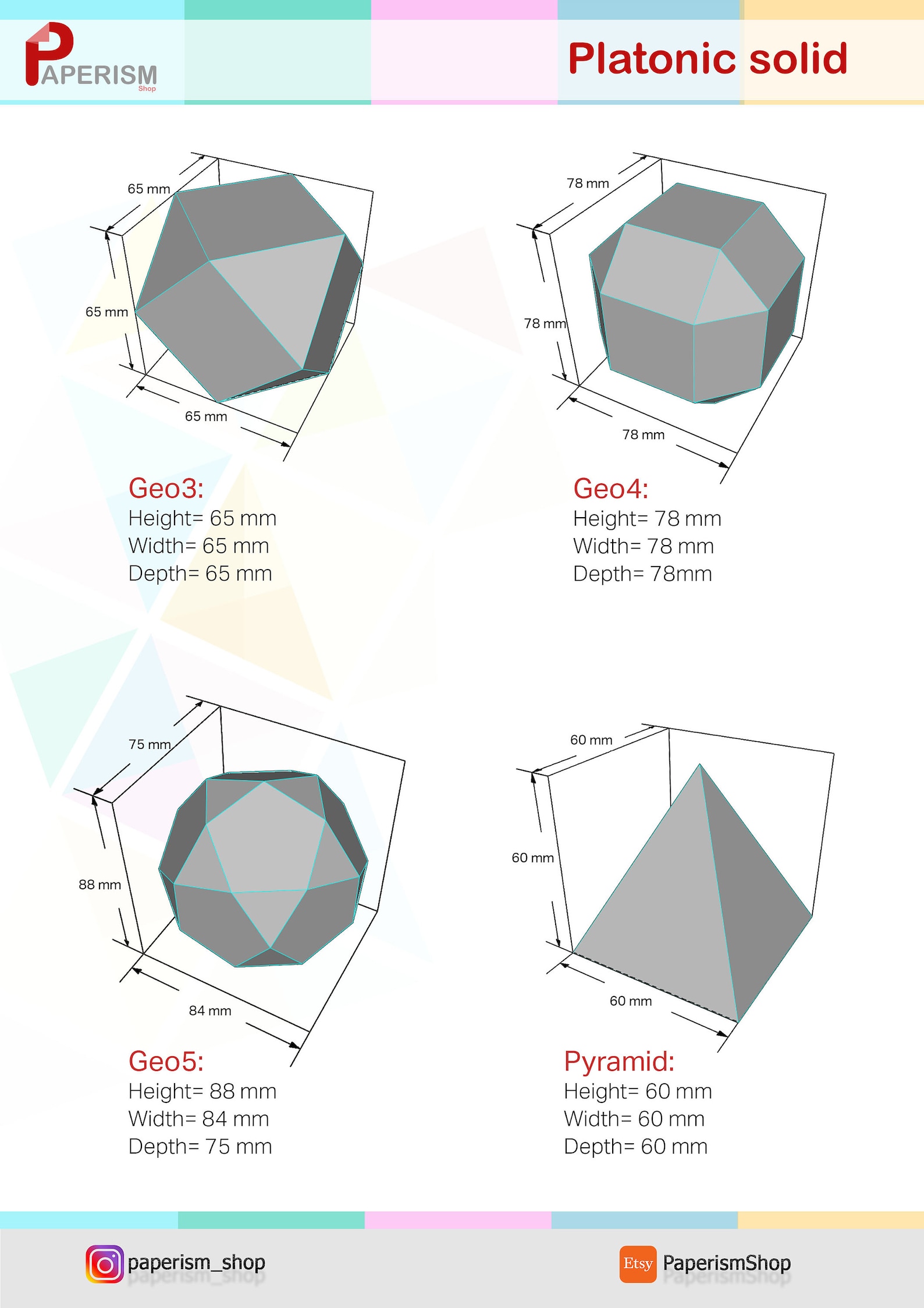 Basic Shapes Nets Papercrafts, 3d Platonic Solid Set 1, DIY Polyhedron ...