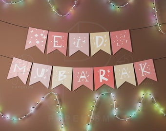 Eid Mubarak banner pdf, PRINTABLE Eid & hajj crafts, Paper Hajj decoration, DIY Eid activity,  modern Ramadan decor, DIY eid garland decor