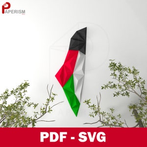 3D Palestijnse kaart met vlagkleuren papercrafts, Palestina SVG wanddecor, DIY papier ambacht, Palestina kaart afdrukbare muurkunst, gratis Palestina