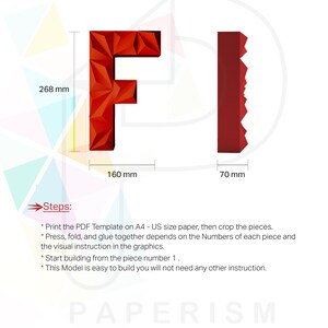 F Letter 3d, Alphabet 3D, 3D letter for party decor, Papercraft Letters, PDF Template, DIY Paper Craft 3d model, Birthday decoration letter image 5