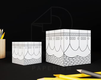 3d Kaaba coloring papercraft, PRINTABLE Hajj crafts for kids, Paper Mecca crafts , Hajj activity book, Umrah coloring sheets, mosque crafts
