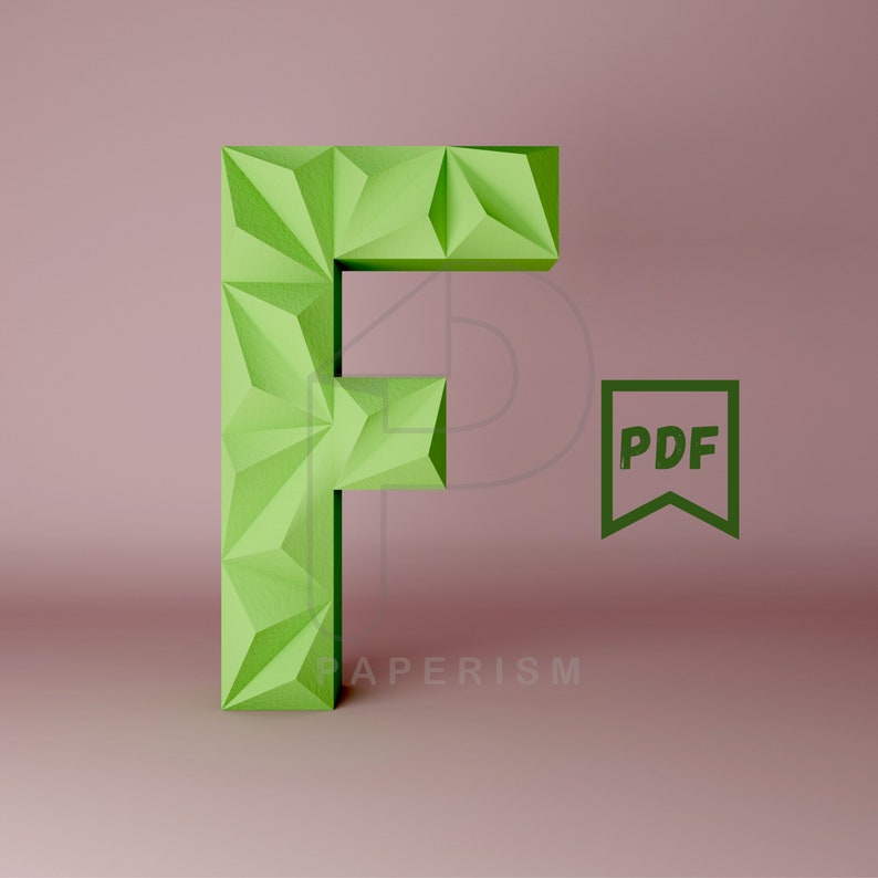 F Letter 3d, Alphabet 3D, 3D letter for party decor, Papercraft Letters, PDF Template, DIY Paper Craft 3d model, Birthday decoration letter image 2