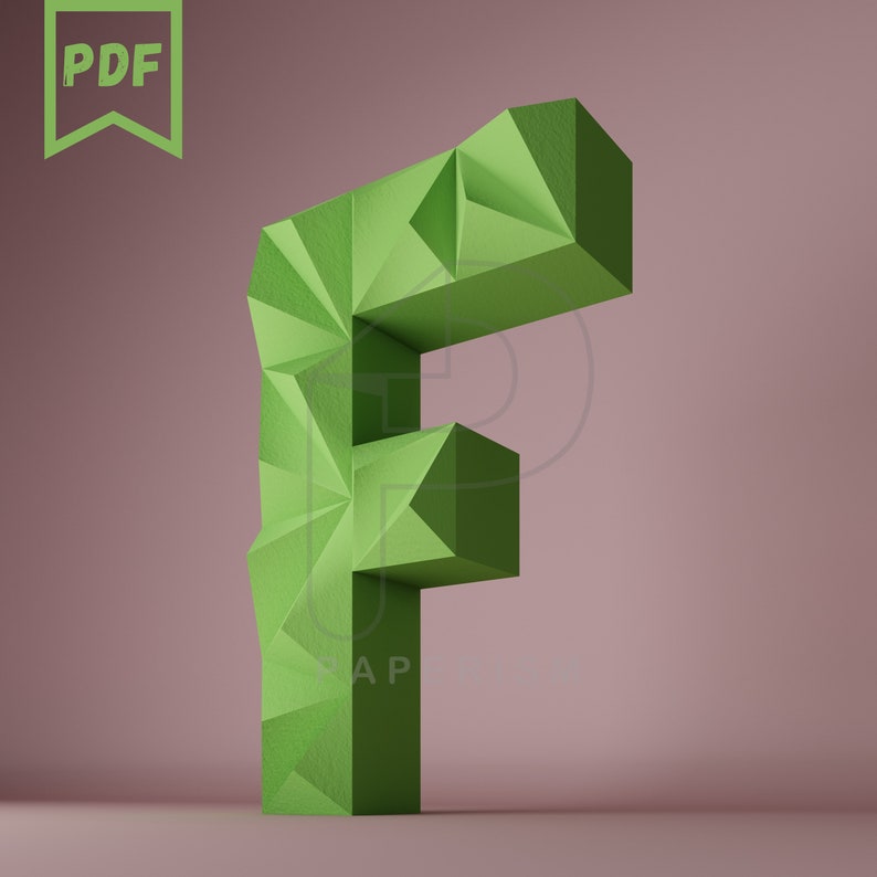 F Letter 3d, Alphabet 3D, 3D letter for party decor, Papercraft Letters, PDF Template, DIY Paper Craft 3d model, Birthday decoration letter image 3