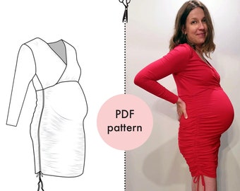 PLUS SIZE PDF Maternity Dress | Instant Download | Intermediate Sewing | Printable | Gathered Dress | Sizes 36-52 | A4-A0 format