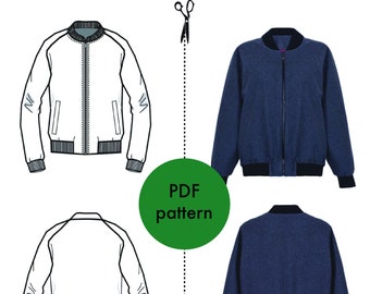 PDF Bomber Jacket Pattern | Instant Download | Intermediate Sewing Pattern | Printable Pattern | Casual Jacket for Men | Sizes S-XXL