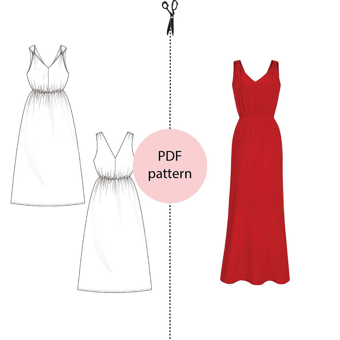 PDF Elegant Dress Pattern Instant Download Intermediate Sewing Pattern