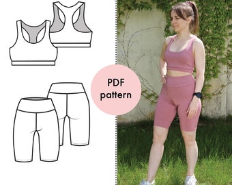 Biker Set Sewing Pattern | Crop Top and Biker Shorts Instruction | Sports Clothing Set PDF | Sizes 34-46 | A4 A0