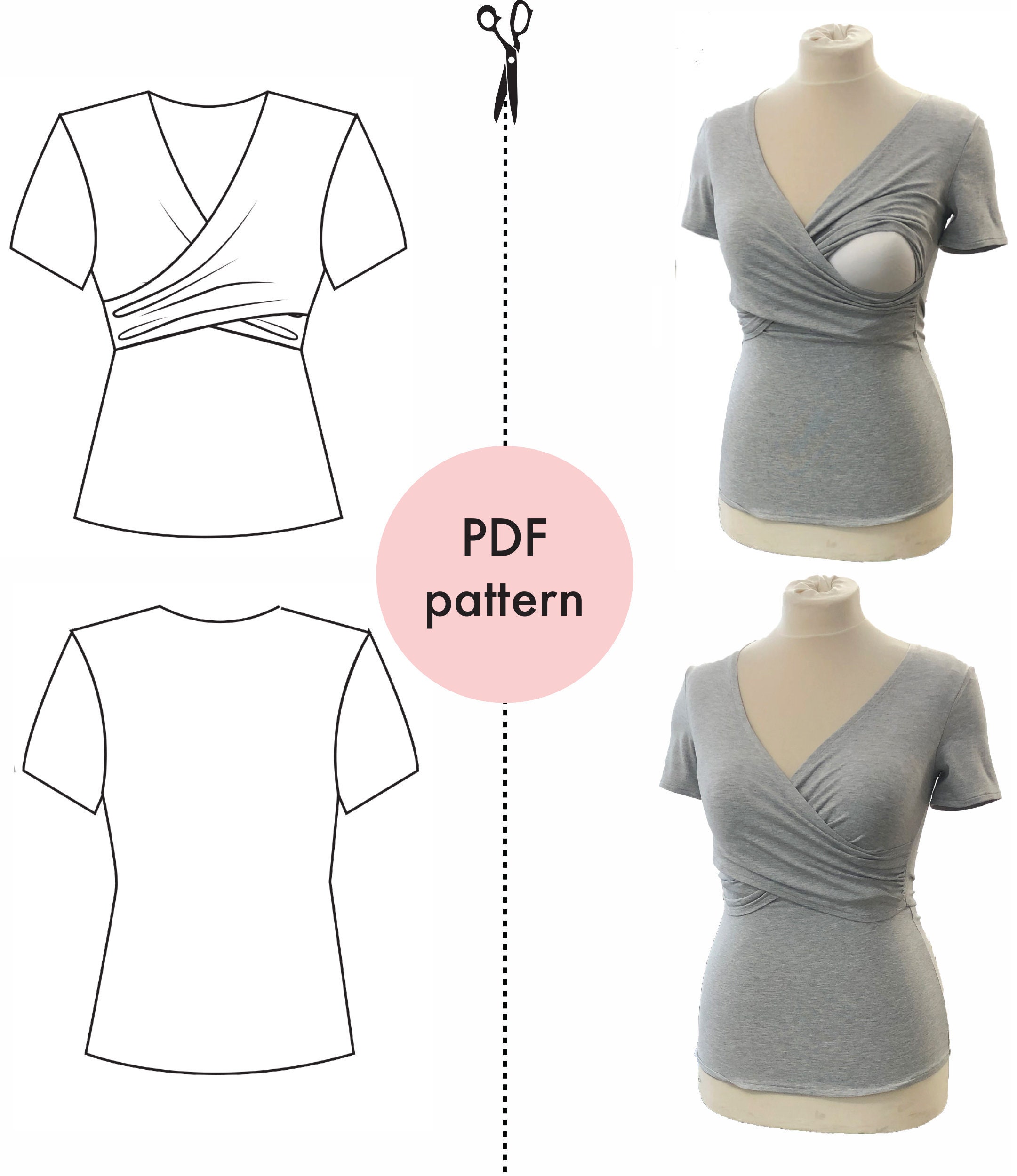 PDF Nursing Top Pattern Beginner Instant Download EASY Sewing Pattern Breastfeeding  Maternity Pattern Sizes 34-46 A4-A0 Format 