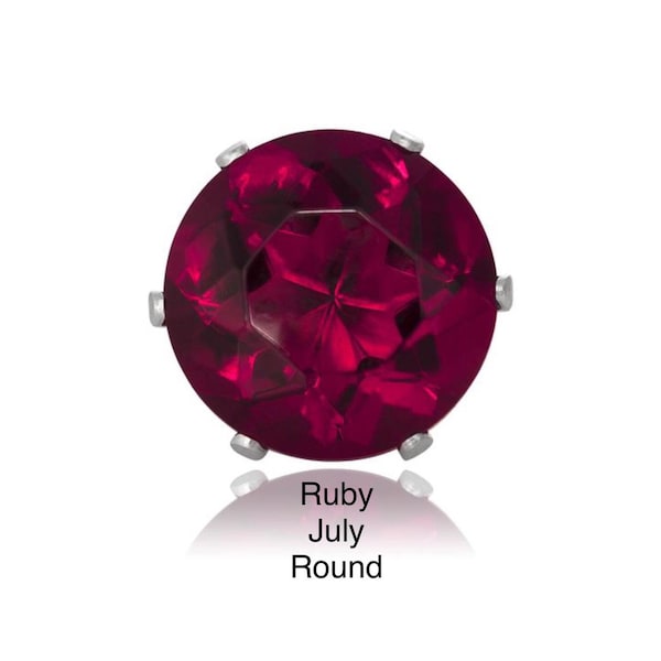 Round Lab Created Ruby CZ Stud Sterling Silver Earrings, 2mm/2.5mm/3mm/4mm/5mm/6mm/7mm/8mm/9mm/10mm/11mm/12mm