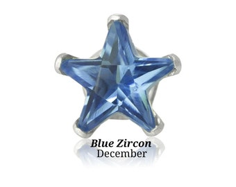 Star Shape Lab Created Blue Zircon CZ Stud Sterling Silver Earrings
