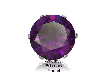 Round Lab Created Amethyst CZ Stud Sterling Silver Earrings, 2mm/2.5mm/3mm/4mm/5mm/6mm/7mm/8mm/9mm/10mm/11mm