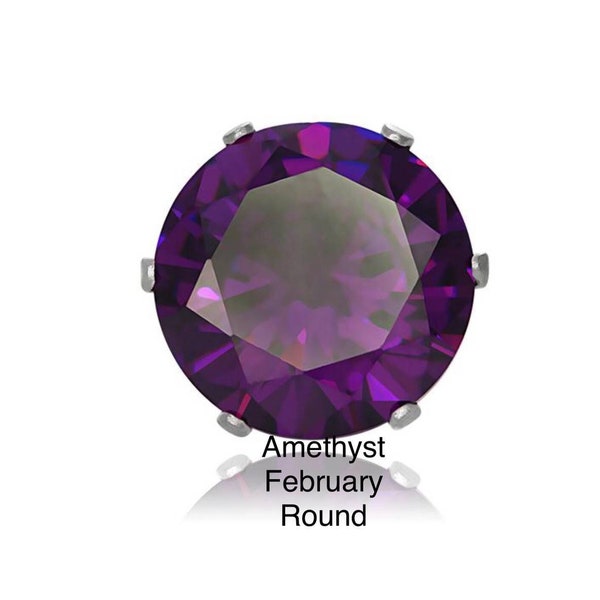 Round Lab Created Amethyst CZ Stud Sterling Silver Earrings, 2mm/2.5mm/3mm/4mm/5mm/6mm/7mm/8mm/9mm/10mm/11mm