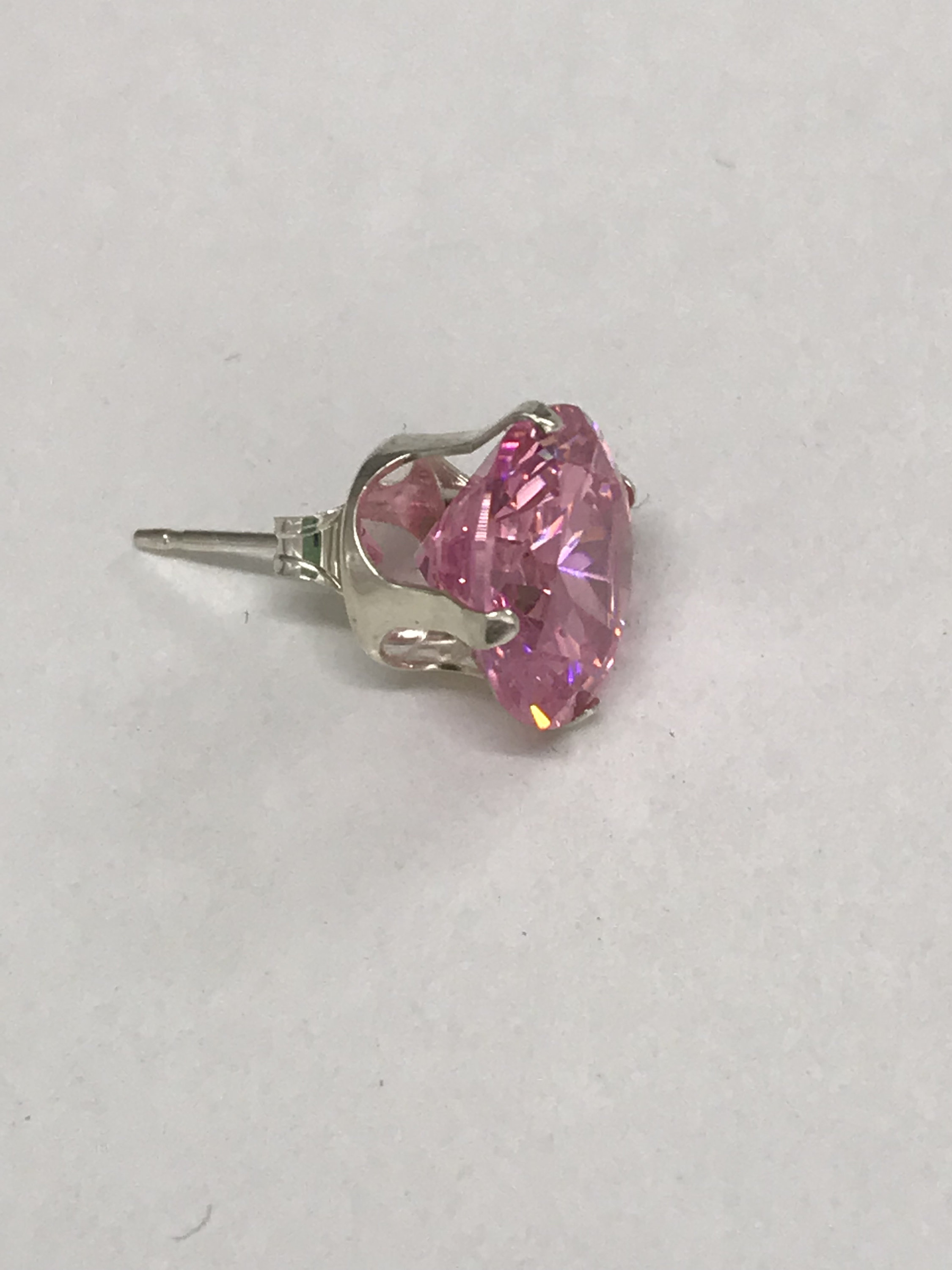 Round Pink CZ Stud Sterling Silver Earrings, 2mm/2.5mm/3mm/4mm/5mm/6mm