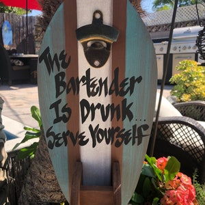 Wood Surfboard Bottle Catcher, Handmade Surf Bottle Opener, Surfboard Bar Sign, Personalized Bottle Opener Wall Art, Surfboard Beer Opener,