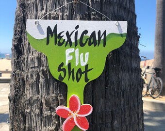 Wood Margarita Bar Sign, Mexican Flu Shot, Custom Tiki Bar Wall Hanger, Personalized Wooden Cantina Decoration, Freehand Backyard Patio Sign
