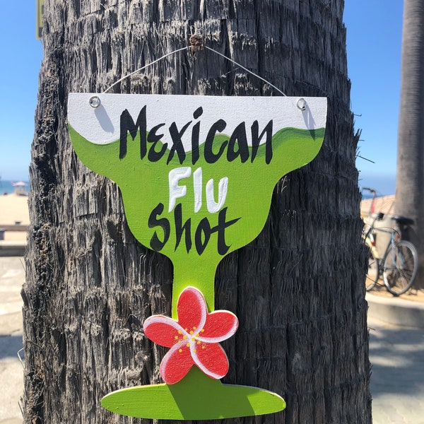 Wood Margarita Bar Sign, Mexican Flu Shot, Custom Tiki Bar Wall Hanger, Personalized Wooden Cantina Decoration, Freehand Backyard Patio Sign