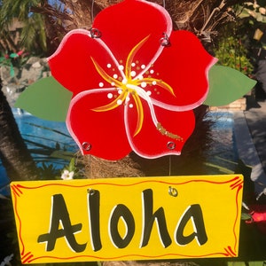 Hawaiian Hibiscus Wooden Signs, Tropical Beach Plaque, Outdoor Decor, Hand Painted Signs, Wall Plaque, Backyard Decor,Personalizing,flower