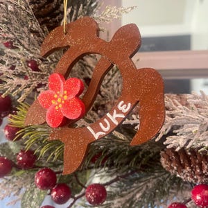 Seaturtle Personalized  Wood Christmas Ornament. Tropical Xmas Package, Gift Tag & Tree Decorations