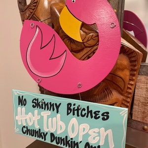 Pink Flamingo Hot Tub Wood Sign, Custom Handmade Jacuzzi  Wall Hanging Plaque, Summer Deck Sign For Mom, No Skinny Bitches, Chunky Dunkin.