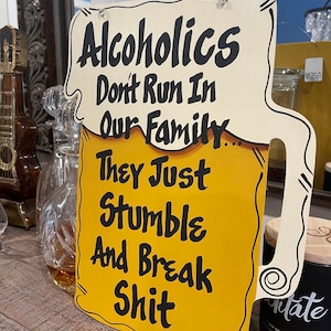 Wooden Beer Mug Sign, Funny Alcohol Unique Gift for Him, Handmade and Painted Signs for Patio Deck Porch and favorite Bartender, Wall Art