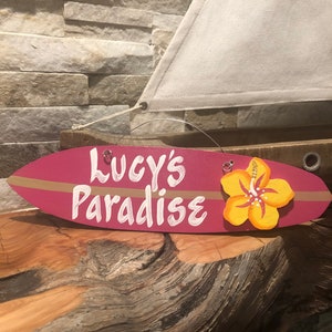 Surfboard Sign Decor, Kids Surfboard Art, Custom Painted Signs, Beach Surfer Girl, Childs Beach Decor, Paradise Signs, Hand Lettered Name.