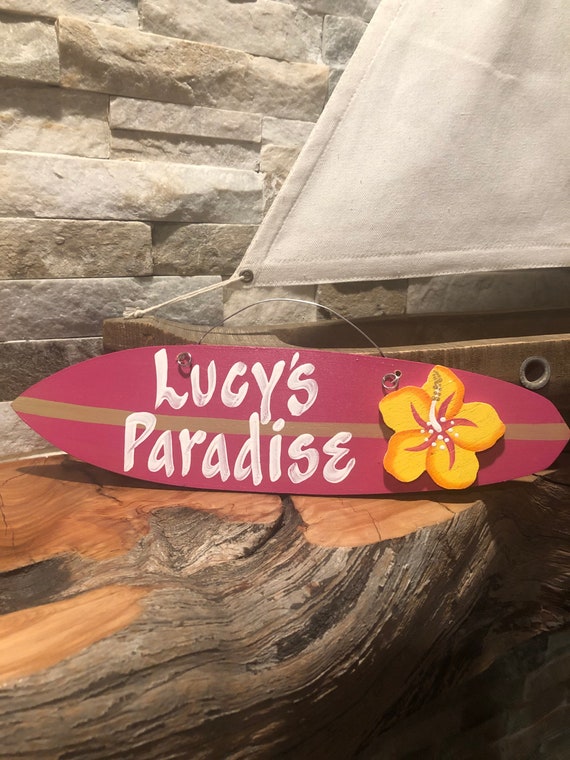 Surfboard Sign Decor, Kids Surfboard Art, Custom Painted Signs, Beach Surfer Girl, Childs Beach Decor, Paradise Signs, Hand Lettered Name.