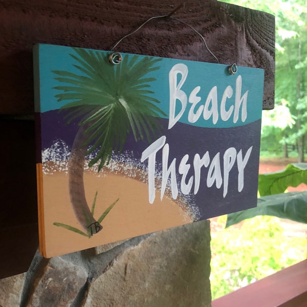 Beach Therapy Handmade Wood Sign, Hand Lettered Sign, Beach Tiered Tray, Beach Cottage Sign, Beachy Wall Art, Tropical Signage, Island Theme