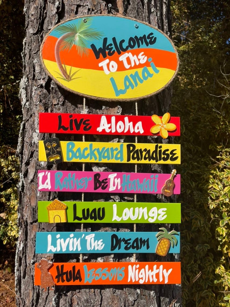 Hula Lessons Signs Hand Painted Lanai Sign, Tropical Tiki Bar Decor - Etsy