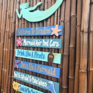 Hand Painted Mermaid, Custom Quote Sign, Personalized Mermaid Sea-life Wall Decor, Porch Door Hanger Welcome Sign, Backyard Family Signs.