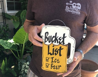 Funny Beer Bucket List Sign - Handmade Wooden Bar Decor