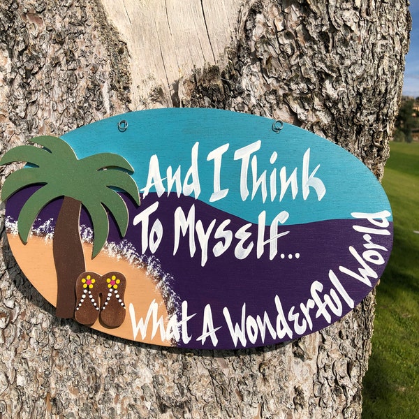 Think To Myself-Coastal Decor Sign-Freehand Lettering-Island Style Sign-Custom Wood Oval-Personalized Sign-Tropical Wood Sign-Pool Deck Sign