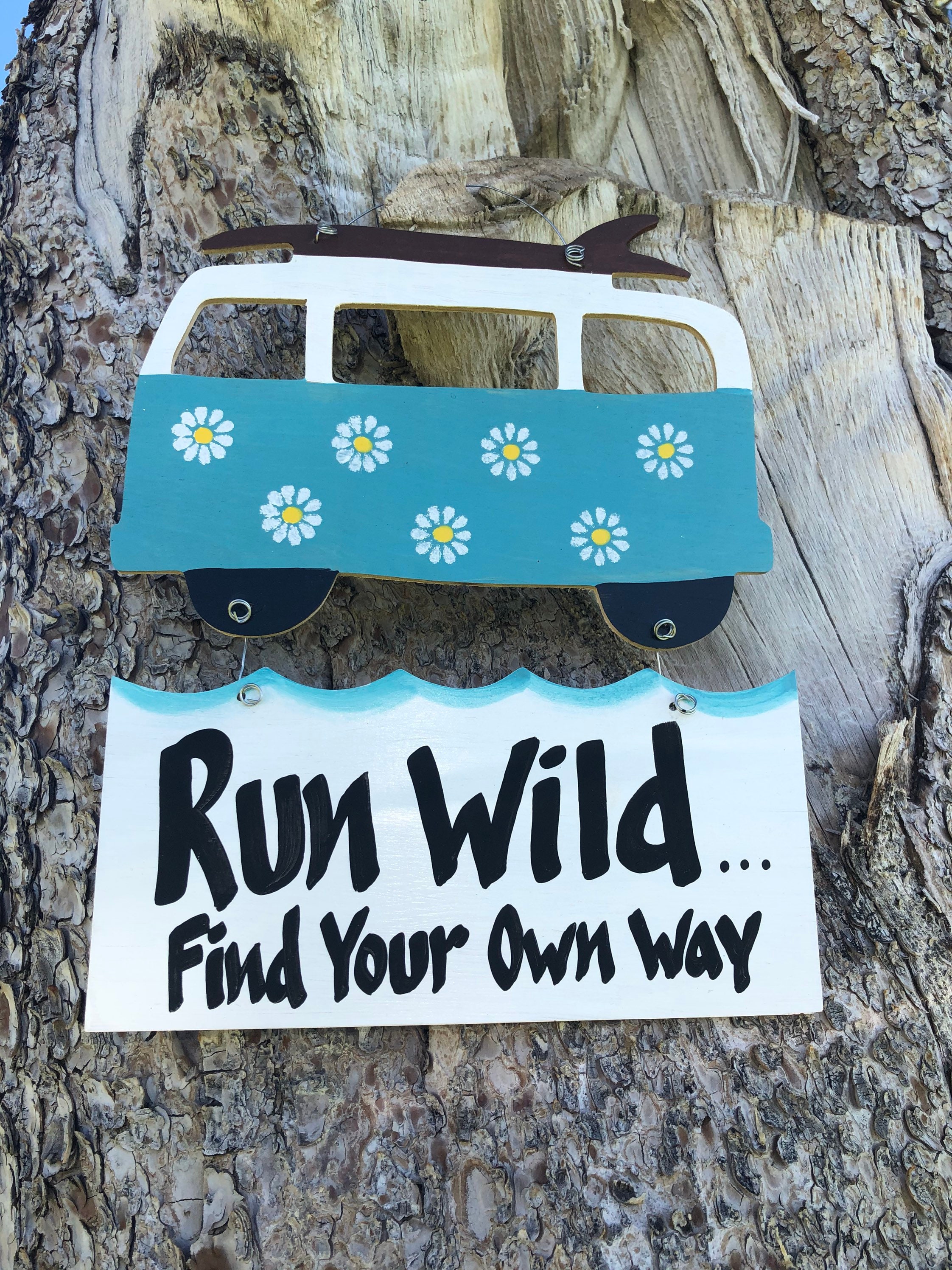 VW Bus Wood Sign: Turquoise Van, Run Wild Decor - Etsy